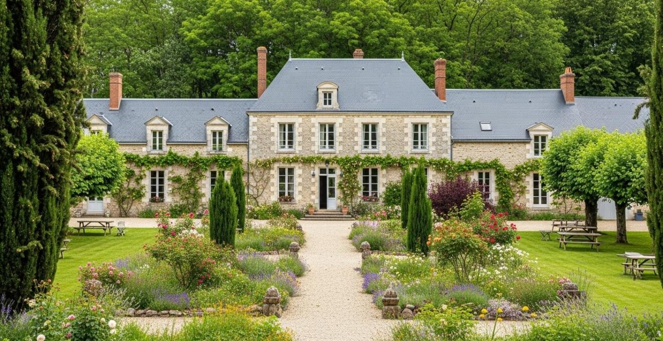 Grande maison de campagne typique du Val de Loire pouvant accueillir un grand groupe, sous une lumière douce naturelle