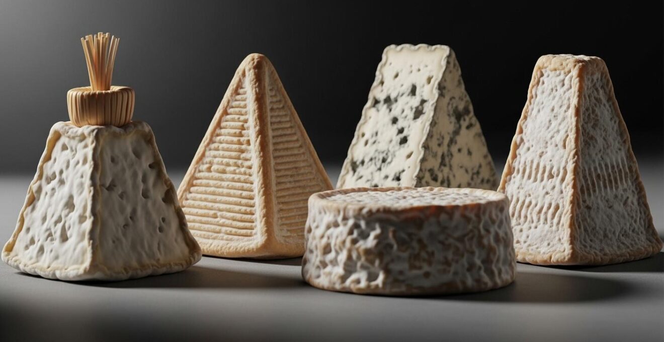 Illustration comparative réaliste des cinq fromages de chèvre AOP du Val de Loire