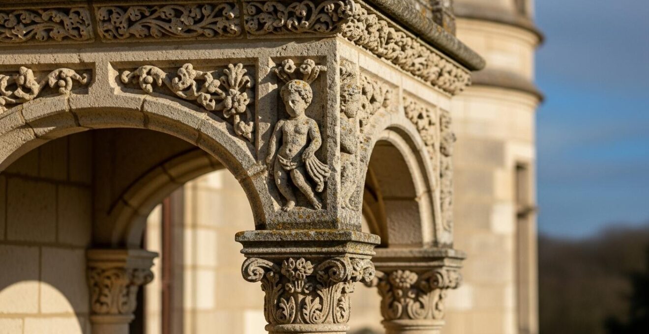Photographie d'une loggia italienne typique adaptée sur un château de la Loire