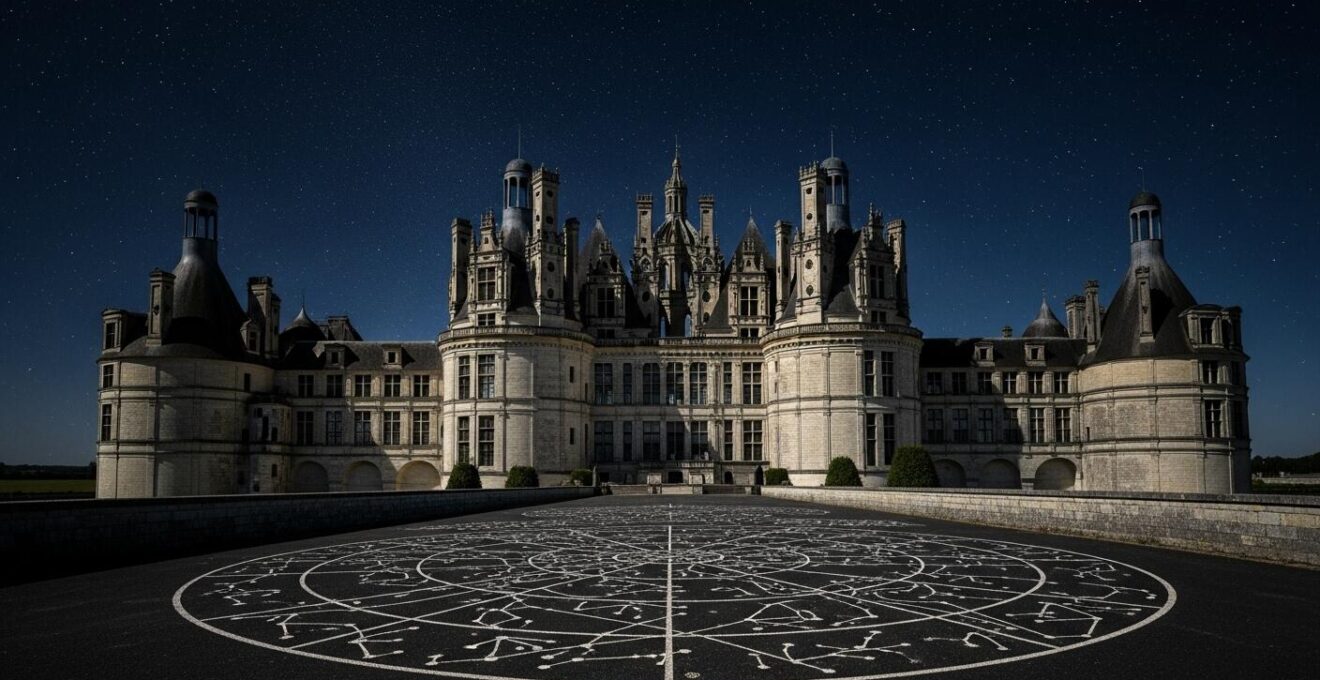 Photographie symbolique d'une scène représentant le château de Chambord avec un ciel étoilé en arrière-plan