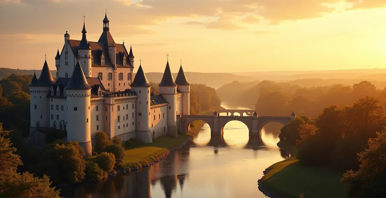 Vue panoramique du château d'Amboise surplombant la Loire, symbolisant la transition entre le gothique et la Renaissance.