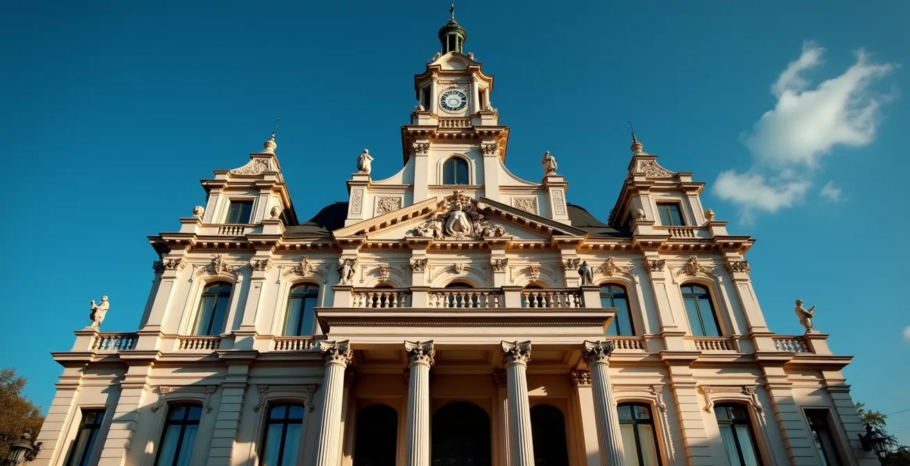 Façade monumentale de l'hôtel de ville de Tours avec ses sculptures allégoriques et atlantes