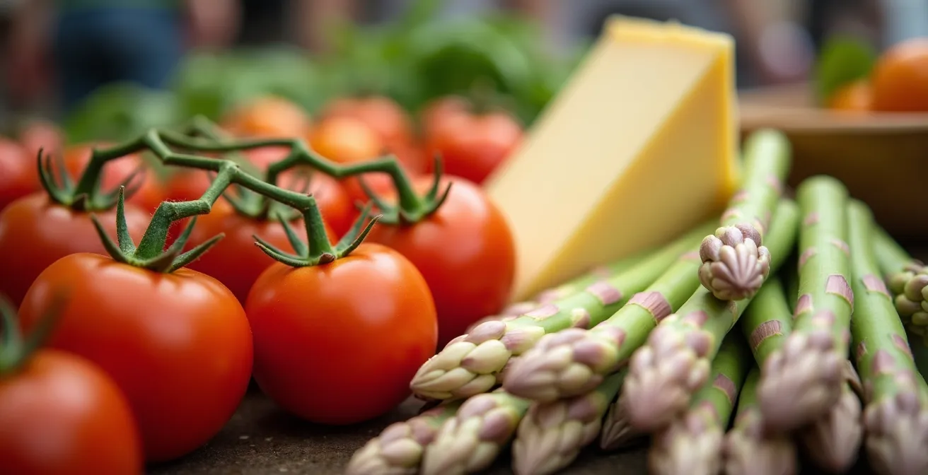 Étal de marché avec produits frais du Val de Loire