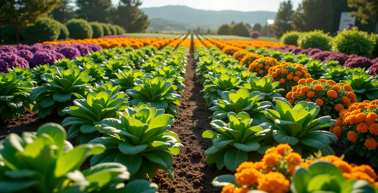 Vue plongeante sur le potager décoratif de Villandry avec ses neuf carrés de légumes colorés