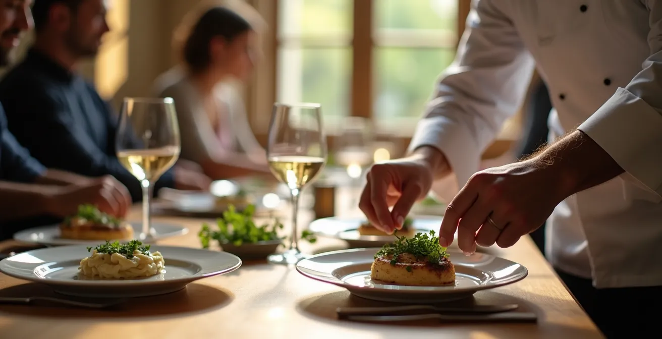 Intérieur raffiné d'un restaurant étoilé avec vue sur la Loire