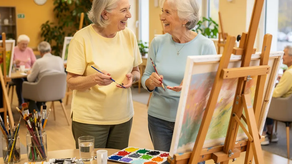 Seniors participant à un atelier peinture en résidence services